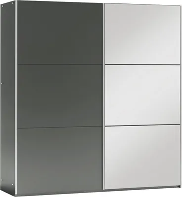 Produktbild von BETTSO Zweitüriger geräumiger Kleiderschrank GOVI 225 Graphit mit Spiegel für das Schlafzimmer
