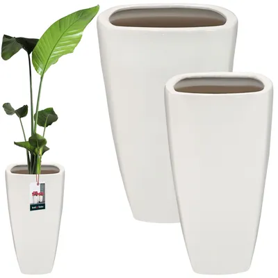 Immagine prodotto di KOTARBAU® 2 Pezzi Vaso per Piante da Interno Vetroceramica Smaltata 36,5 x 59 cm / 28,5 x 56 cm Bianco Vaso Fiori Decorativo con Foro di Drenaggio