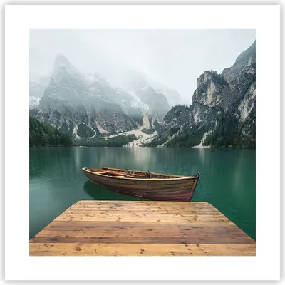 Produktbild von Poster - Poster ohne Rahmen - Berge See Boot - 40x40 cm - Wand Bild - Wanddeko - Wandbilder - Kunstposter - Wandposter - Bilder - Kunstdruck - Wanddekoration - Wandbild - P2XAC40x40-3978
