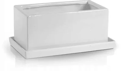 Produktbild von Polnix Rechteckiger weißer Blumentopf mit Untersetzer 31 cm Keramik