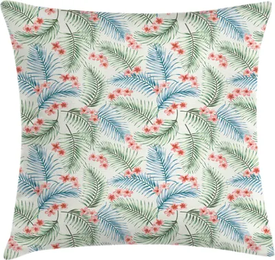 Produktbild von ABAKUHAUS Luau Kissenbezug, Exotische Weinlese Botanik Tropic Blätter und Plumeriablumen Wiederholung, 40 x 40 cm, Elfenbein und Mehrfarbig