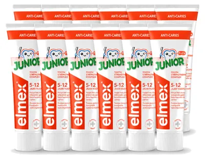 Produktbild von 12 x Elmex Junior Tandpasta - 5-12 Jahre - 75 ml - Vorteilspackung - 12 Stücke