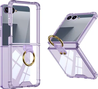 Produktbild von Hülle für Samsung Galaxy Z Flip 7 Transparente Stoßfest Schutzhülle Eingebauter Displayschutz mit Ring Lila