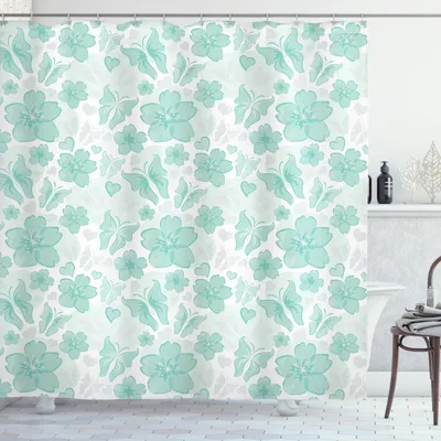 Produktbild von ABAKUHAUS Türkis Duschvorhang, Frühlings-Schmetterlinge, Waschbar und Pflegeleicht mit 12 Haken Hochwertiger Druck Farbfest Langhaltig, 175 x 180 cm, Türkisfarbene Seafoam-Perle