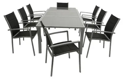 Produktbild von 9-teilige Garnitur 180/240 x 75 x 100 cm Aluminium Textilgewebe Glas Anthrazit