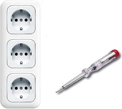 Produktbild von BUSCH JÄGER Komplettset / 3fach Rahmen mit 3 x Steckdosen, Reflex SI Alpinweiß inkl. Cimco Qualitäts-Phasenprüfer