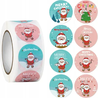 Immagine prodotto di Adesivi natalizi per regali autoadesivi Babbo Natale in rotolo da 500 pezzi