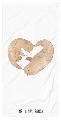 Produktbild von Mr. & Mrs. Panda Handtuch Otter Herz - Weiß - Geschenk, Strandtuch, Liebe, Reisehandtuch, Duschtuch, Badehandtuch, Badelaken