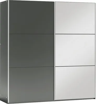 Produktbild von Furniture24 Kleiderschrank VIGO 120 Schwebetürenschrank Schrank mit Schiebetür 2 Kleiderstangen 4 Einlegeboden Graphite mit Spiegel , 122 cm breit