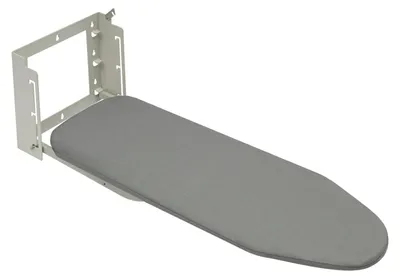 Obrázok produktu pre Skladacia žehliaca doska – na upevnenie na stenu – 3-stupňové nastavenie výšky – žehliaca plocha 91 x 30 cm – nosnosť do 15 kg – odolnosť voči teplu do 150 °C – sieťovina z uhlíkovej ocele