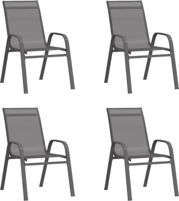 Image de The Living Store : lot de 4 chaises de jardin empilables, gris, en Textilene