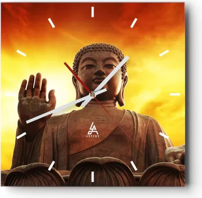 Produktbild von Wanduhr - Quadrat - Glasuhr - Buddha Stein Sonnenuntergang - 30x30cm - Schleichendes Uhrwerk - Lautlos - zum Aufhängen bereit - Dekoration Modern - Wanddekoration aus Glas - C3AC30x30-0183