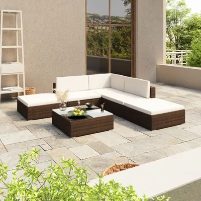 Immagine prodotto di The Living Store Set da giardino da 6 pezzi con cuscini in poly rattan marrone