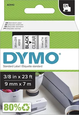 Image de Dymo D1 Ruban 9 mm x 7 m noir sur transparent 40910
