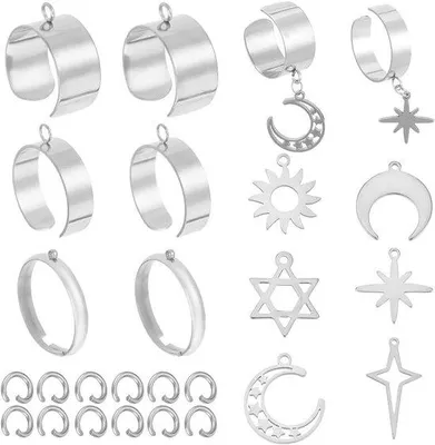 Immagine prodotto di Set di gioielli regolabili - Argento e acciaio inossidabile - Kit fai da te - 32 pezzi