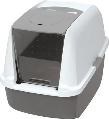 Productafbeelding van Famanu kattenhuis met deksel - Groot kattenverblijf - 46 x 41,5 x 54,5 cm - Wit/grijs