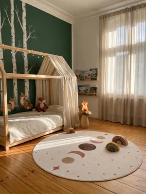 Produktbild von Kinderteppich Mondphasen Waschbar | Creme 160x160 Schadstoff Kinderzimmer | TINO – Kadima Design