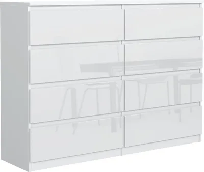 Produktbild von Mobelsta Kommode, Schrank mit Schubladen, Modernes Sideboard, Schubladenschrank, Kommodenschrank, Weiß  & Hochglanz 138,5x39x101,5 cm