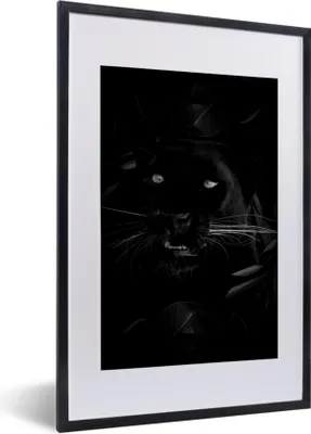 Produktbild von MuchoWow® Gerahmtes Poster Botanischer Panther vor schwarzem Hintergrund - schwarz und weiß 40x60 cm - Poster mit Schwarzem Bilderrahmen Wandposter Rahmen Foto Bilder - Poster in Rahmen