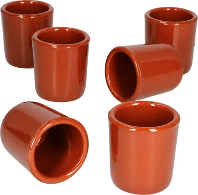 Obrázek produktu pro MamboCat 6er Ton Schnapsbecher 50 ml Vollglasiert Shot-Glas Mediterran Unikat Handarbeit Tonbecher