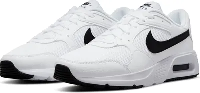 A pair of white Nike Air Max Sc sneakers with black accents.