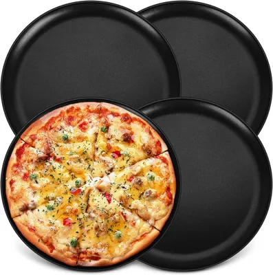 Obrázek produktu pro Sada 4 plechů na pizzu, kulaté o průměru 30 cm, nerezová ocel s nepřilnavým povrchem, na pečení a servírování