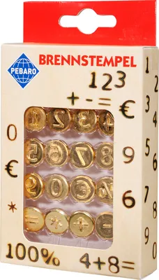 Produktbild von Pebaro 20600 Brennstempel für Brandmalerei, Pyrographie, Holzbrennen, 16-teilig, aus Messing - Verschiedene Motive wie 0-9 und Sonderzeichen, zum Bren