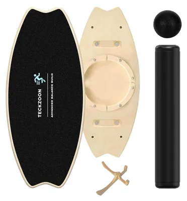Produktbild von Balance Board Holz mit Rolle und Ball, Multifunktion Indoor Skateboard & Surfboard, für Kinder & Erwachsene, Fitness, Yoga, Reha