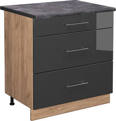 Produktbild von Küchenunterschrank Vicco Fame-Line Anthrazit Hochglanz 80 cm mit 3 Schubladen, AP Anthrazit, Model 46642