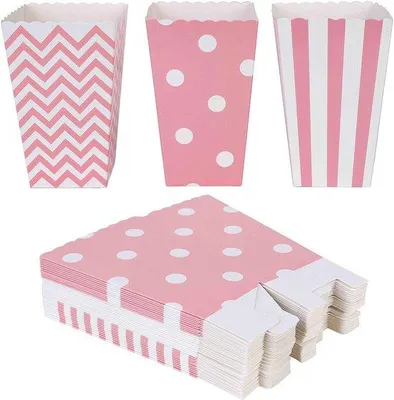 Imagen del producto de Caja de cartón rosa de 12 x 7 cm para palomitas de maíz y dulces