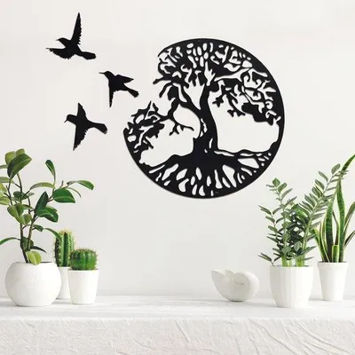 Productafbeelding van Mooie metalen wanddecoratie met vogels voor thuis, kantoor of slaapkamer - stijlvolle muurkunst voor binnen en buiten