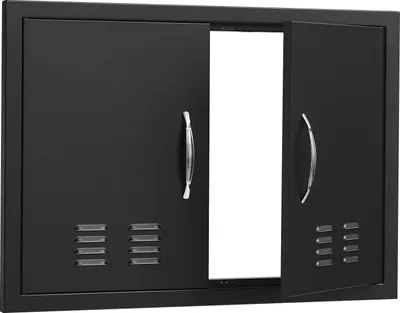 Immagine prodotto di SucceBuy Porta di accesso al barbecue, 762 x 533 mm, doppia porta per cucina esterna, porta a incasso per piastre fredde, porta verticale a parete con maniglie e fessure di ventilazione, per isola barbecue, stazione barbecue, mobile esterno