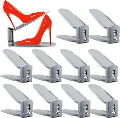 Immagine prodotto di Scaffale per scarpe regolabile, per 10 paia, con 3 livelli di altezza, realizzato in materiale PP, salvaspazio per la conservazione