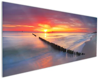 Produktbild von Wallario Küchenrückwand aus Glas, Größe: 125 x 50 cm, Motiv: Farbenspiel im Himmel - Sonnenuntergang am Strand | Spritzschutz | abwischbar | pflegeleicht | in
