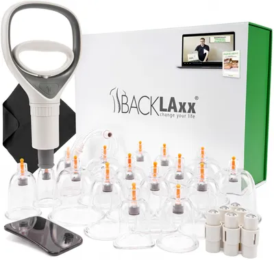 Produktbild von BACKLAxx ® Schröpfgläser mit Vakuumpumpe inkl. eBook- Hochwertige medizinische Schröpfen mit Therapiemagneten