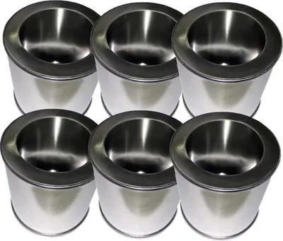 Produktbild von 6 Brennstoffdosen aus Weißblech 0,25 Liter Volumen + 6 Sparplatten aus Edelstahl