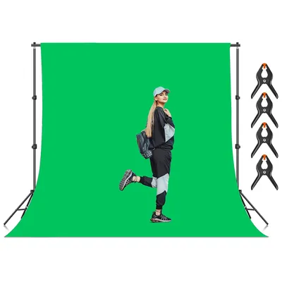 Produktbild von Fotostudio Hintergrundsystem,Hintergrund Ständer Set 2,6×3m mit 3×2m Grünem Tuch & Clips, Fotostudio System für YouTube Video Porträt Produktaufnahmen