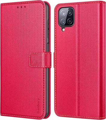 Image de Étui pour téléphone portable Samsung Galaxy A12/M12 Premium en cuir rouge