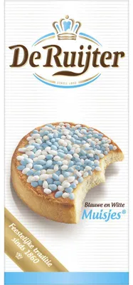 Image de De Ruijter Muisjes Bleu-Blanc 330g – Sucre hollandais traditionnel