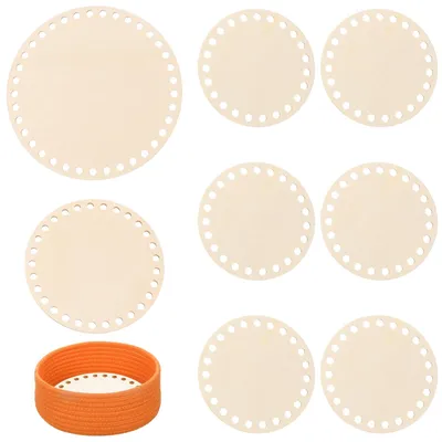 Produktbild von Holzboden für Häkelkorb - 8 Stück in 10 cm, 12,5 cm und 15 cm - DIY Bastelset für Taschenboden und Korbprojekte - Naturfarben