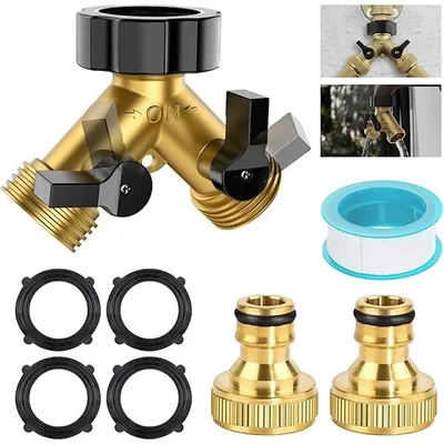Produktbild von 2 Wege verteiler Wasser 3/4 Zoll - wasseranschluss verteiler - mit Zubehör - für Waschmaschinen, Geschirrspüler und Gartenschläuche