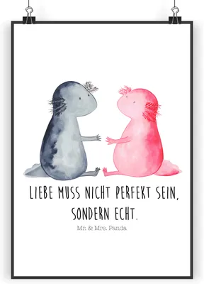 Produktbild von Mr. & Mrs. Panda Bild Axolotl Liebe DIN A4 - Weiß - Geschenk, Posterdruck, Valentinstag, wanddeko, drucke, Kunstdruck, Wanddekoration