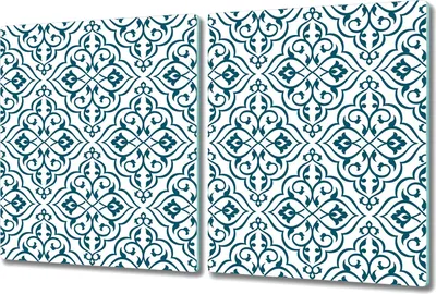 Produktbild von Glas-Herdabdeckplatte Glaskeramikkochfeld-Abdeckung Spritzschutz - 2x 40x52 cm - Blau Ornament Weiß