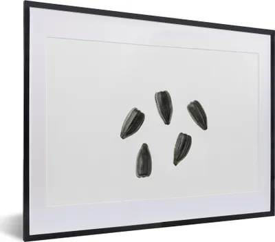 Produktbild von MuchoWow® MuchoWow® Gerahmtes Poster Schwarze Sonnenblumenkerne auf weißem Hintergrund 40x30 cm - Poster mit zchwarzem Bilderrahmen - Bilderrahmen - Poster im Rahmen