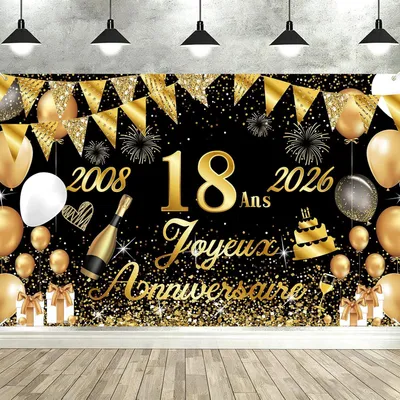 Productafbeelding van Verjaardagsbanner "Happy 18th Birthday", 2008-2026, 180 x 110 cm, voor een verjaardagsfeest