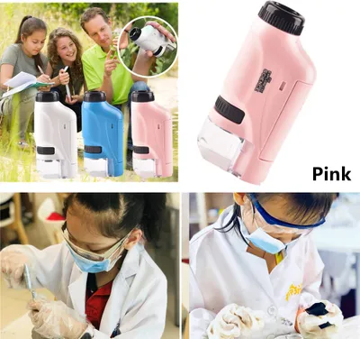 Produktbild von Tragbares 60x-120x LED Taschenmikroskop mit asphärischem Linsensystem Handmikroskop mit Licht für Kinder die beste Lernspielzeug Pink