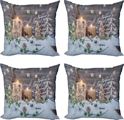 Produktbild von ABAKUHAUS Weihnachten Kissenbezug Set (4 Stück), Kerzen mit Laternen, Moderner Doppelseitiger Digitaldruck, 45 cm x 45 cm, Braun weiß