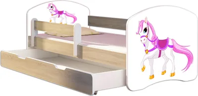 Immagine prodotto di Letto ACMA per giovani letto per bambini letto junior completo di materasso a doghe e protezione anticaduta Sonoma 43 Little Horse 160x80 + base letto