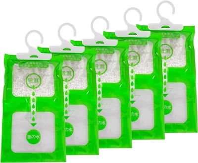 Obrázok produktu pre Odsávač vlhkosti na zavesenie, 5 kusov, 500 g, s absorbčnými kryštálmi, vhodný do skríň a interiéru, do kuchyne, garáže, spálne, do auta
