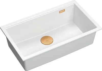 Produktbild von QUADRON Spülbecken 1-Becken Spüle | Größe: 70 x 37 x 23,5 cm | LOGAN 110 | Unterbauspüle Granitspüle aus GraniteQ mit Siphon | Weiß + Kupfer PVD
